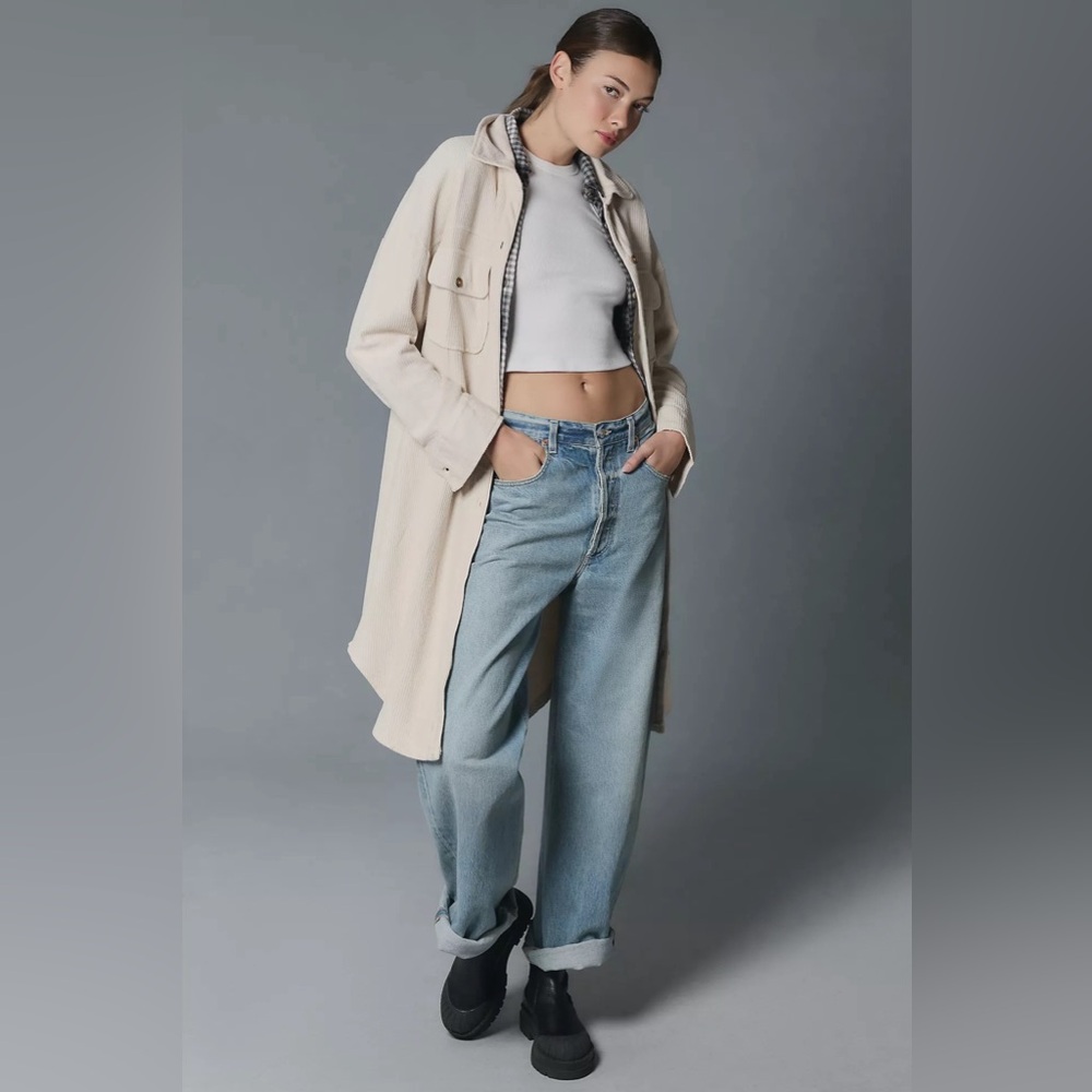 Anthropologie NWT Pilcro Duster Long Button Front Shacket In Creme Size XXS